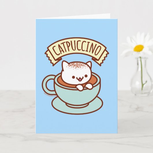 Grappige kat wenskaart: CATPUCCINO Kaart (Kleine Plant)