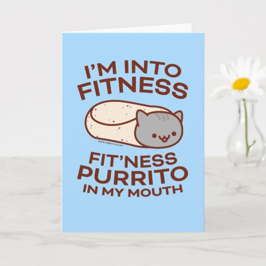 Grappige kat wenskaart: PURRITO FITNESS Kaart (Kleine Plant)