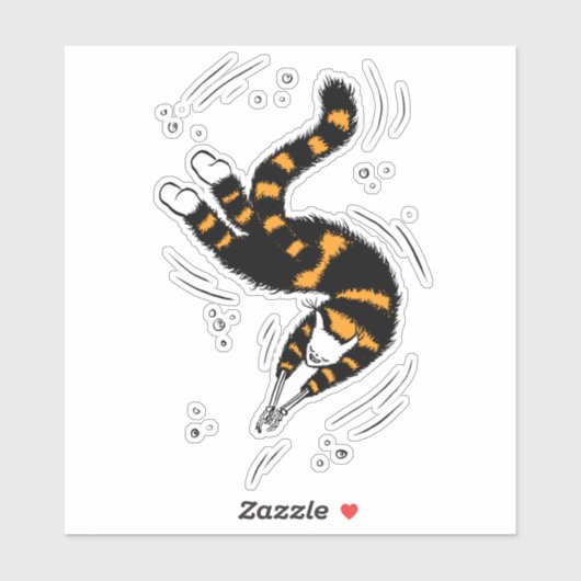 Grappige kat wezen met skelet handen zwemmend sticker (Vel)