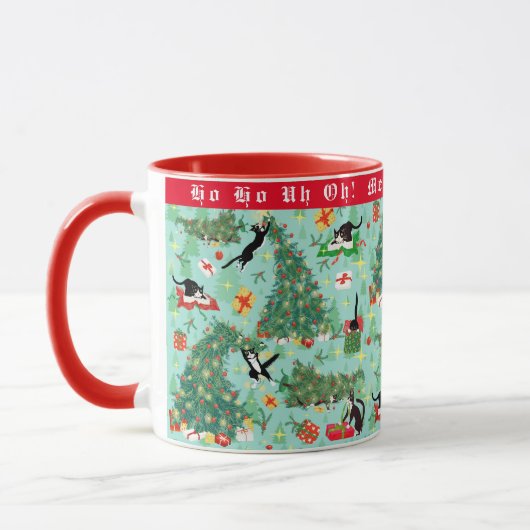 Grappige Kat Wrakken Kerstboom Custom Mok (Links)