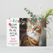 Grappige kat zegt Meowy Kerst Foto kattennaam Feestdagenkaart (Staand voorkant)