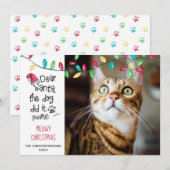 Grappige kat zegt Meowy Kerstmis Foto kattennaam Feestdagenkaart (Voorkant / Achterkant)