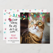 Grappige kat zegt Miauwe Kerst foto kattennaam Feestdagenkaart (Voorkant / Achterkant)