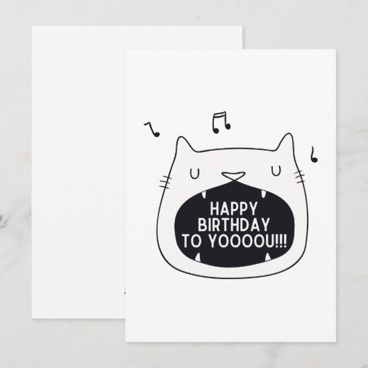 Grappige kat zingen gelukkige verjaardag voor u feestdagenkaart (Voorkant / Achterkant)