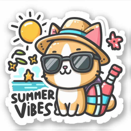 Grappige kat zomer vibes sticker (Voorkant)