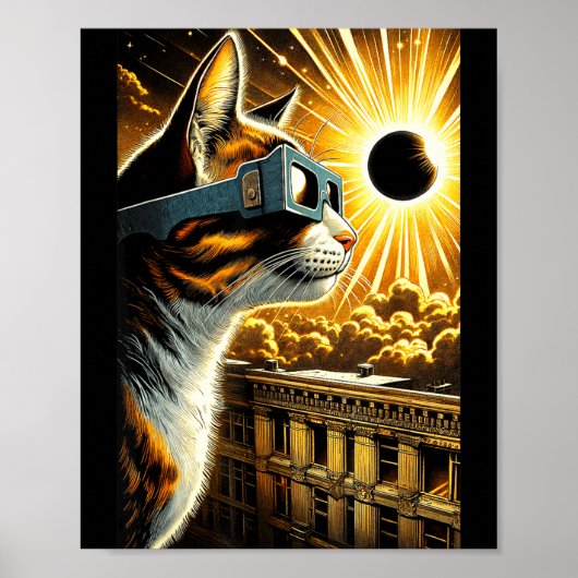 Grappige Kat Zonne Eclipse Bril Vintage Poster (Voorkant)