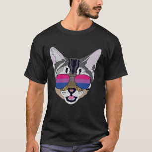 Grappige Kat Zonnebril Biseksueel Bi Pride Vlag Gi T-shirt