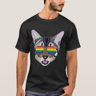 Grappige Kat Zonnebril Regenboog Gay Pride Vlag Gi T-shirt