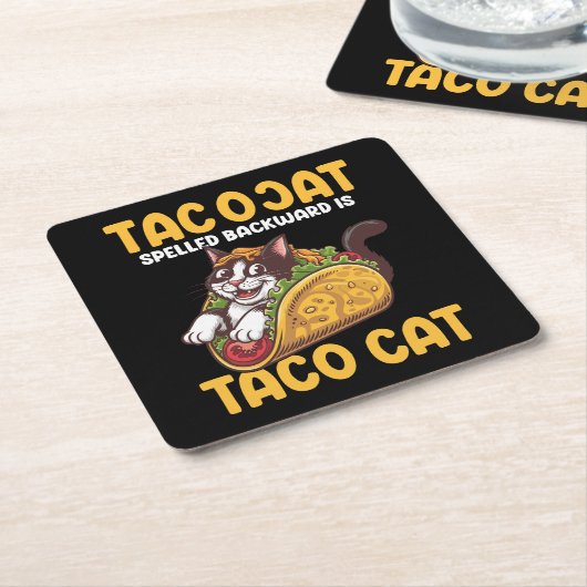 Grappige katachtige tacoCat achterwaarts gespeld i Kartonnen Onderzetters (Schuin)