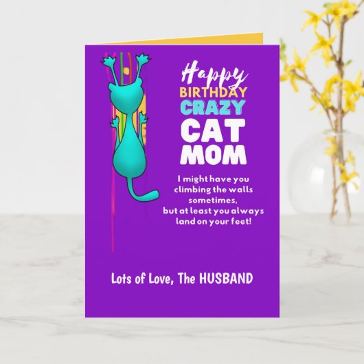 Grappige KATMAMMA verjaardag vrouw van echtgenoot Kaart (Gele Bloem)