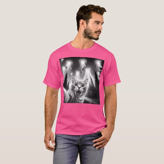 Grappige katselfie met buitenaardse UFO-kattenlief T-shirt (Voorkant volledig)