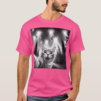 Grappige katselfie met buitenaardse UFO-kattenlief T-shirt