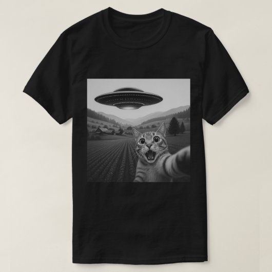 Grappige katselfie met ufo, buitenaards ruimteschi t-shirt (Design voorkant)