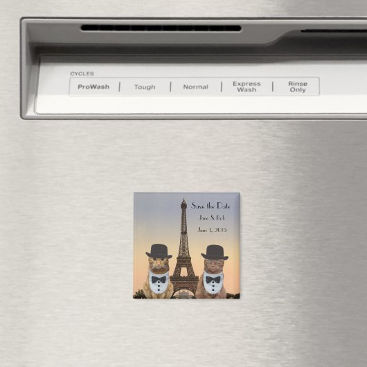 Grappige Katten Bewaar de Datum Paris Bruiloft II Magneet (Insitu (Vaatwasser))