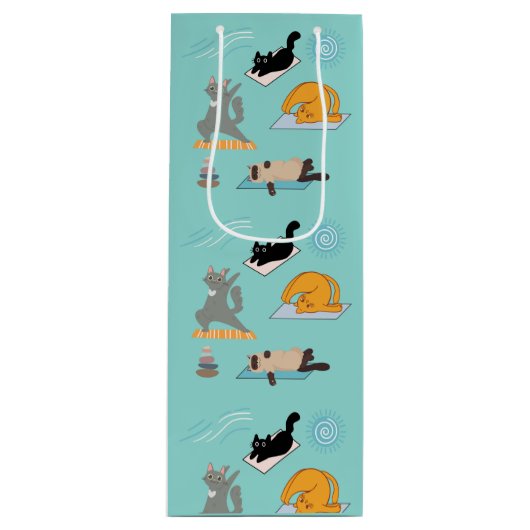 Grappige katten bij yoga wijn cadeautas (Voorkant)