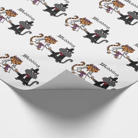 Grappige katten bruid en bruidegom bruiloft kunst cadeaupapier (Hoek)