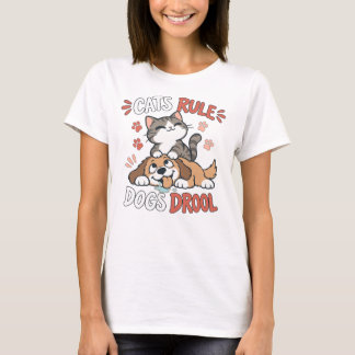 Grappige Katten Cartoon Kat vs Hond Humor Mooie Hu T-shirt
