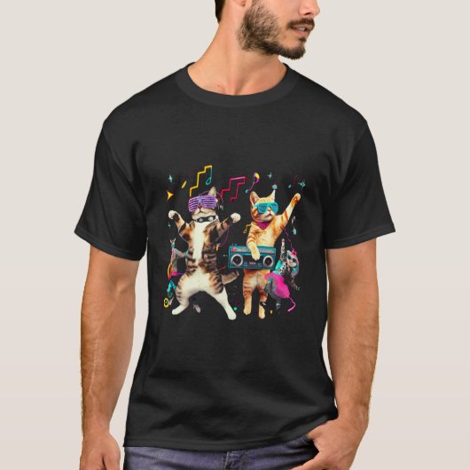 Grappige katten dansen in een retro disco t-shirt (Voorkant)