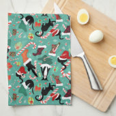 Grappige katten en kerstkousen theedoek (Quarter Fold)