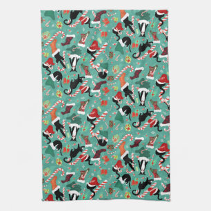 Grappige katten en kerstkousen theedoek