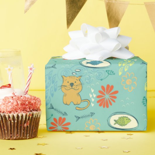 Grappige katten en vissen cadeaupapier (Verjaardagsfeest)