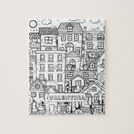 Grappige Katten Gedetailleerde Stad Zwart Wit Kleu Legpuzzel