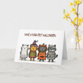 Grappige Katten Gelukkig Halloween Kaart (Gele Bloem)