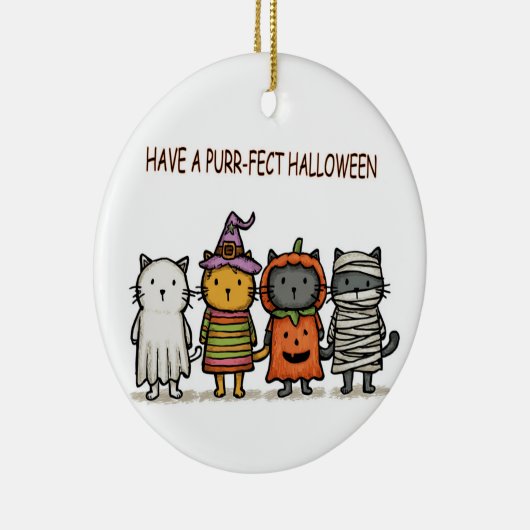 Grappige Katten Gelukkig Halloween Keramisch Ornament (Rechts)