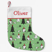 Grappige katten groen en wit kleine kerstsok (Voorkant)