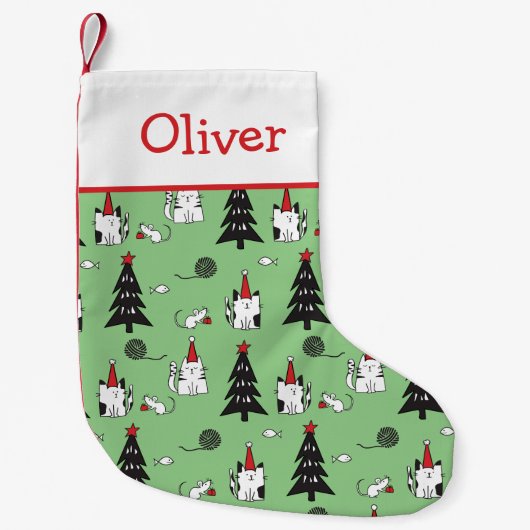 Grappige katten groen en wit kleine kerstsok (Voorkant)