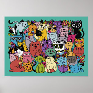 Grappige katten illustratie aangepaste kleur poster