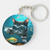 Grappige katten in het aquarium sleutelhanger (Achterkant)
