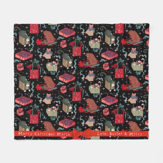 Grappige katten in kerstdozen gepersonaliseerd fleece deken (Voorkant (Horizontaal))