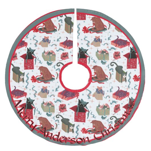 Grappige katten in kerstdozen gepersonaliseerd kerstboom rok (Voorkant)