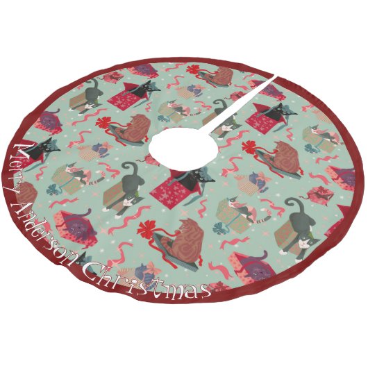 Grappige katten in kerstdozen gepersonaliseerd kerstboom rok (Gekanteld)