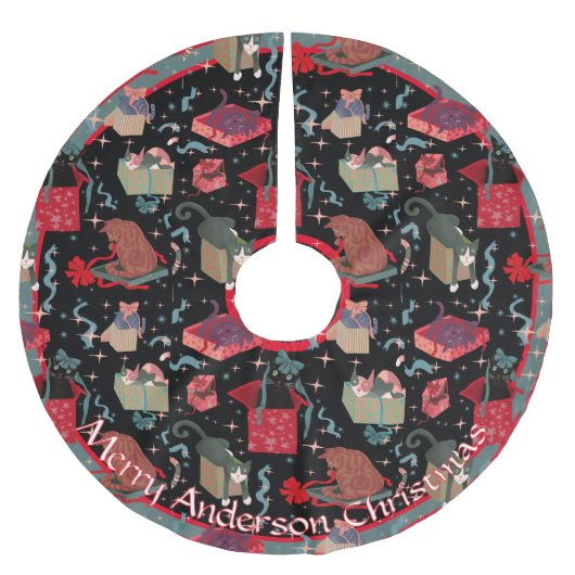 Grappige katten in kerstdozen gepersonaliseerd kerstboom rok (Voorkant)