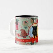 Grappige katten in kerstdozen gepersonaliseerde fo tweekleurige koffiemok (Voorkant links)