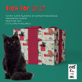 Grappige katten in kerstdozen Sage Cadeaupapier