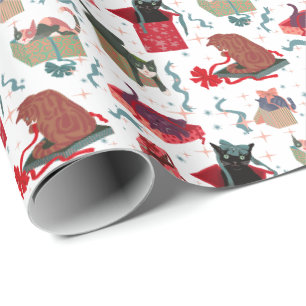 Grappige katten in kerstdozen wit rood groen cadeaupapier