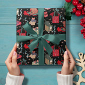 Grappige katten in kerstdozen zwart rood groen cadeaupapier