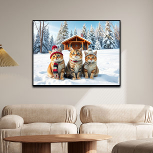 Grappige katten in nette winterkleding en hoeden   poster