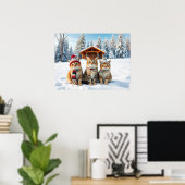 Grappige katten in nette winterkleding en hoeden   poster (Thuiskantoor)