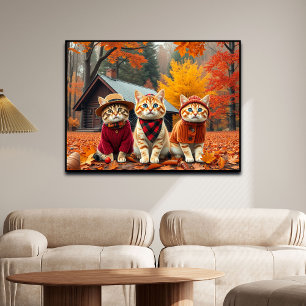 Grappige katten in preppy herfst outfits en hoeden poster