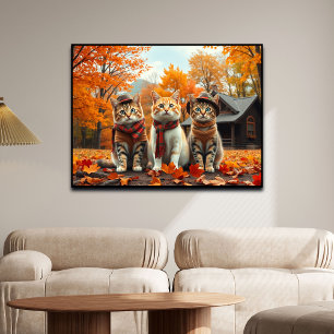 Grappige katten in preppy herfst outfits en hoeden poster
