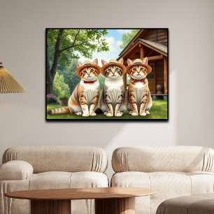 Grappige katten in preppy lente kleding en hoeden  poster