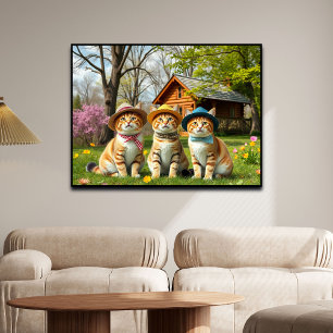 Grappige katten in preppy lente kleding en hoeden poster