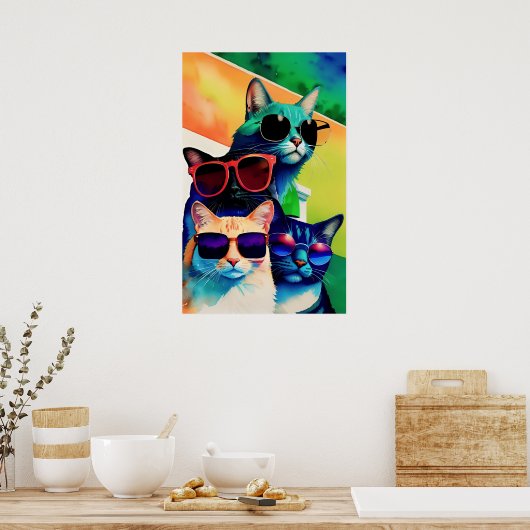 Grappige Katten in zonnebril Poster (Keuken)