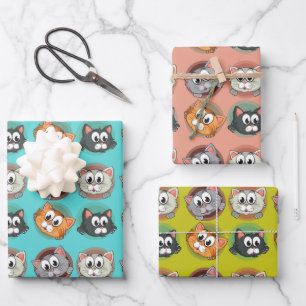 Grappige katten inpakpapier set van 3 vel