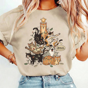 Grappige Katten Kerstboom Verwarde Lichtjes Vakant T-shirt