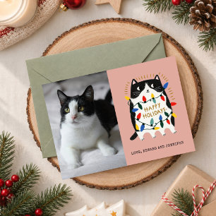 Grappige Katten Kerstlichten Gepersonaliseerde Fot Kaart